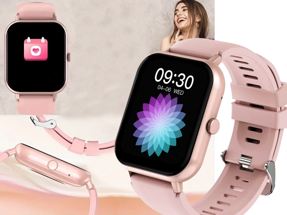 Ceas inteligent pentru femei, bărbați, curea de cauciuc, sport, apeluri Bluetooth, Roz [2]