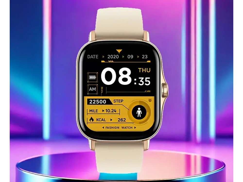 Ceas inteligent pentru femei, bărbați, curea de cauciuc, sport, apeluri Bluetooth, Auriu [10]