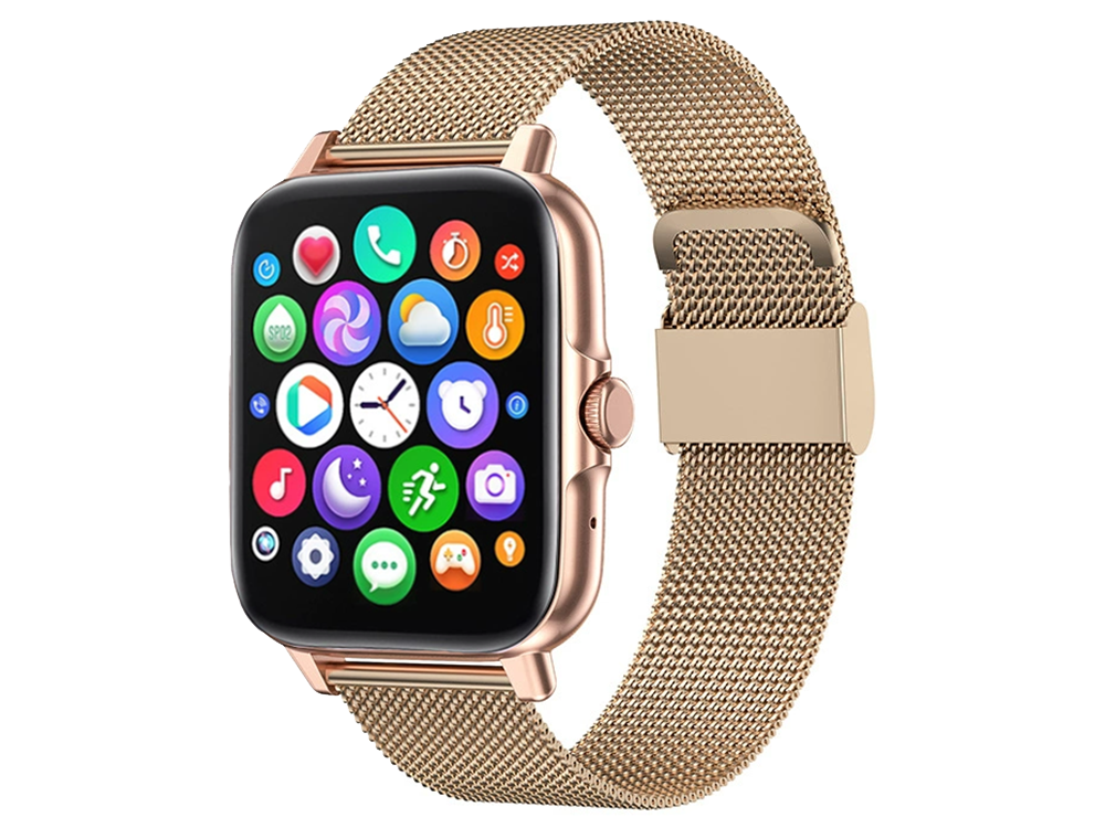 Ceas inteligent pentru femei, bărbați, curea de cauciuc, sport, apeluri Bluetooth, Auriu [16]