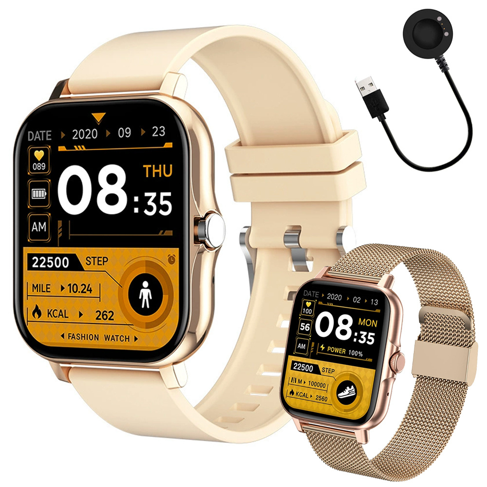 Ceas inteligent pentru femei, bărbați, curea de cauciuc, sport, apeluri Bluetooth, Auriu [1]