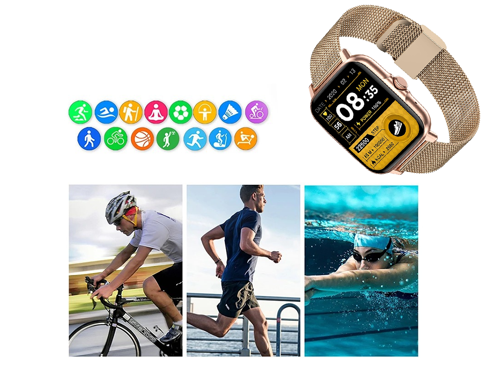 Ceas inteligent pentru femei, bărbați, curea de cauciuc, sport, apeluri Bluetooth, Auriu [12]