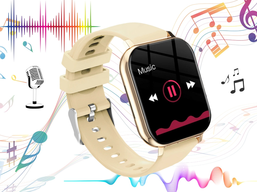 Ceas inteligent pentru femei, bărbați, curea de cauciuc, sport, apeluri Bluetooth, Auriu [9]