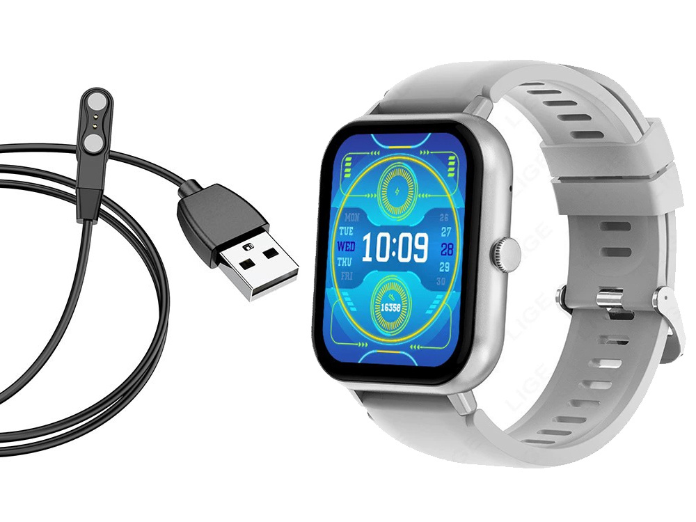 Ceas inteligent pentru femei, bărbați, curea de cauciuc, sport, apeluri Bluetooth, Gri [2]