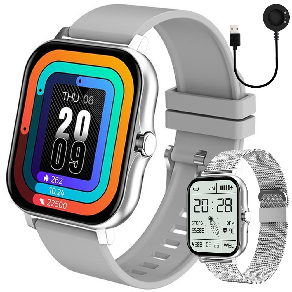 Ceas inteligent pentru femei, bărbați, curea de cauciuc, sport, apeluri Bluetooth, gri [1]