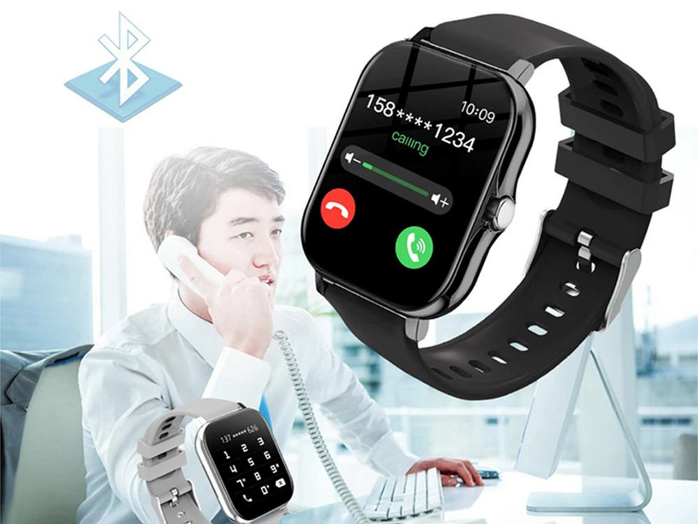 Ceas inteligent pentru femei, bărbați, curea de cauciuc, sport, apeluri Bluetooth, negru [15]