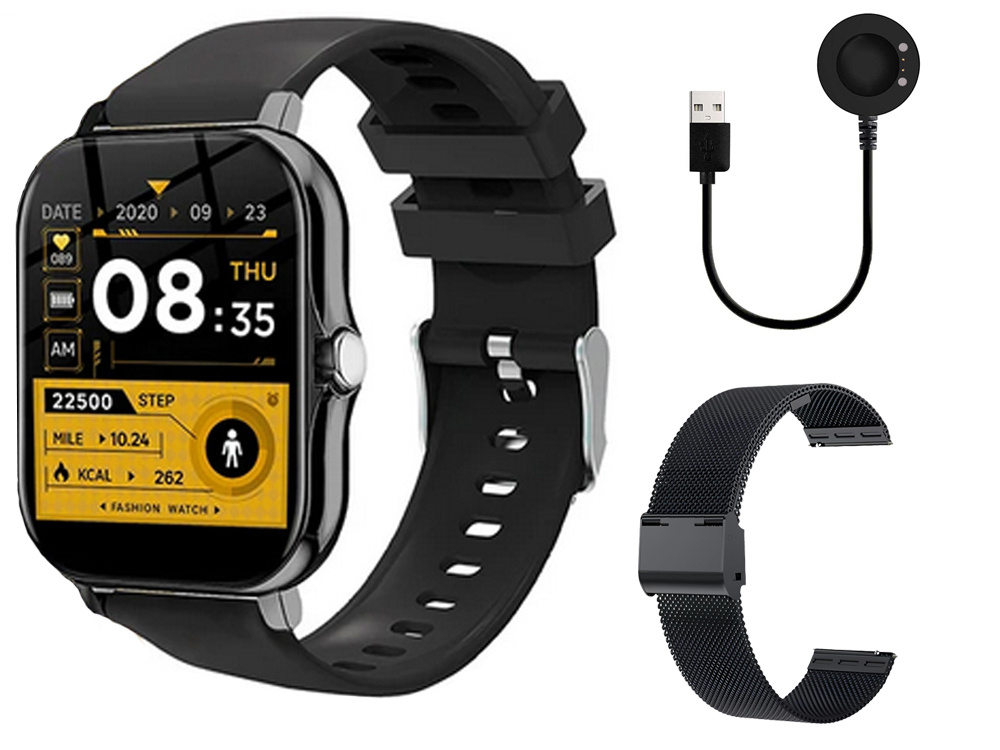 Ceas inteligent pentru femei, bărbați, curea de cauciuc, sport, apeluri Bluetooth, negru [3]