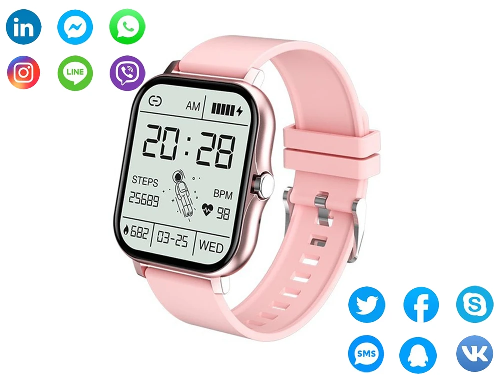 Ceas inteligent, SMART , unisex,  curea roz silicon sport, apeluri Bluetooth, Roz [7]