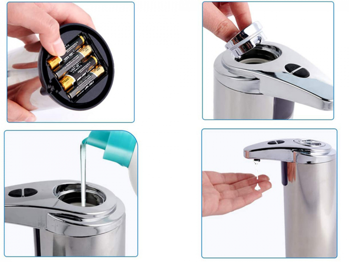 Dozator de sapun inteligent automat cu senzor de miscare, infrarosu, fara contact, design modern, 250 ml, Argintiu [4]