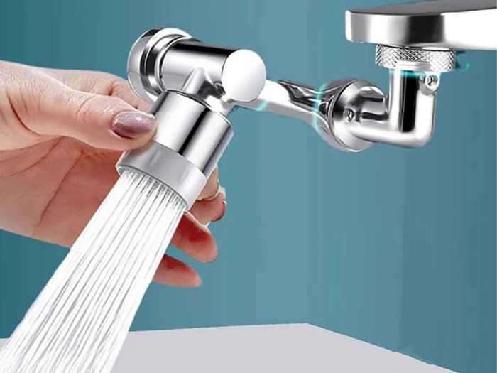 Extensie Robinet Rotativa, Adaptor Apa Baterie, Universal, Rotatie de 1080 °, Functie de Economisire a Apei, Doua Moduri Dus / Bule, Argintiu [8]