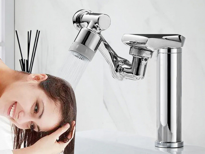 Extensie Robinet Rotativa, Adaptor Apa Baterie, Universal, Rotatie de 1080 °, Functie de Economisire a Apei, Doua Moduri Dus / Bule, Argintiu [5]