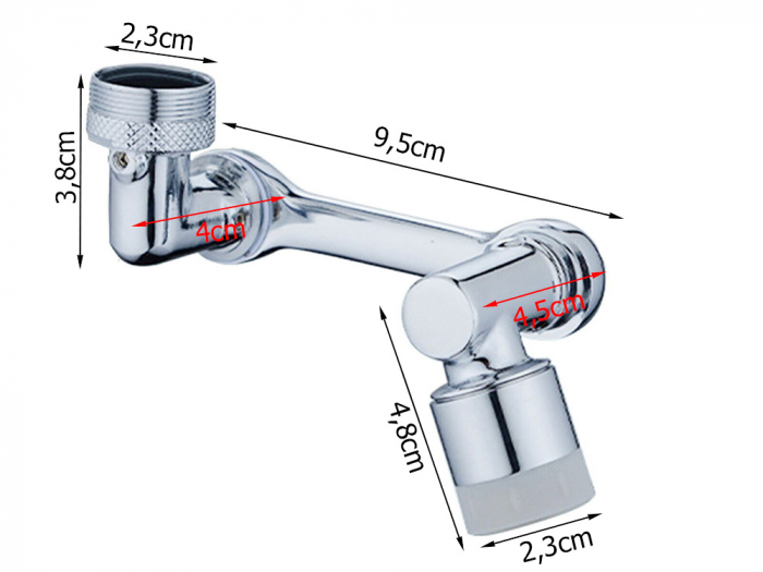 Extensie Robinet Rotativa, Adaptor Apa Baterie, Universal, Rotatie de 1080 °, Functie de Economisire a Apei, Doua Moduri Dus / Bule, Argintiu [10]