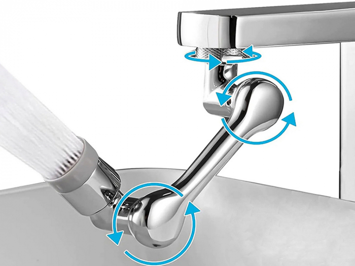 Extensie Robinet Rotativa, Adaptor Apa Baterie, Universal, Rotatie de 1080 °, Functie de Economisire a Apei, Doua Moduri Dus / Bule, Argintiu [4]