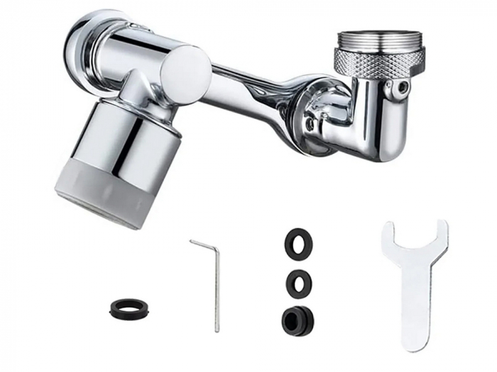 Extensie Robinet Rotativa, Adaptor Apa Baterie, Universal, Rotatie de 1080 °, Functie de Economisire a Apei, Doua Moduri Dus / Bule, Argintiu [3]