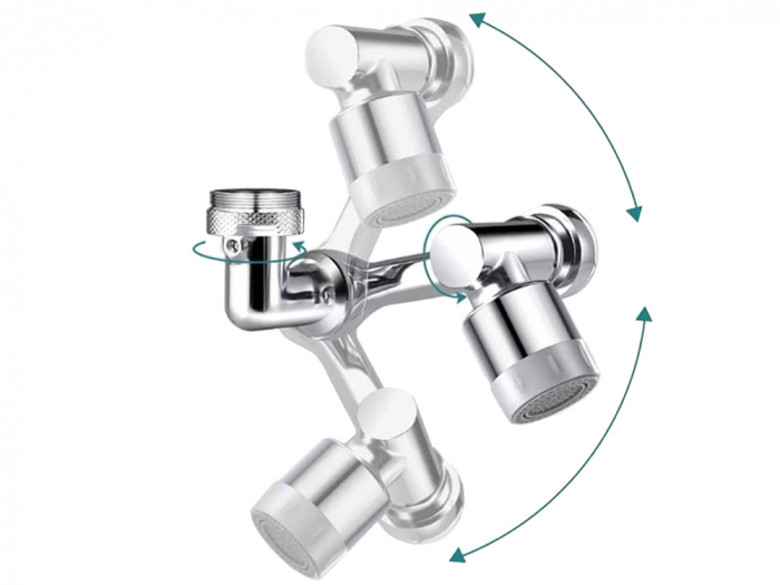 Extensie Robinet Rotativa, Adaptor Apa Baterie, Universal, Rotatie de 1080 °, Functie de Economisire a Apei, Doua Moduri Dus / Bule, Argintiu [6]