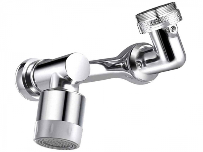 Extensie Robinet Rotativa, Adaptor Apa Baterie, Universal, Rotatie de 1080 °, Functie de Economisire a Apei, Doua Moduri Dus / Bule, Argintiu [2]