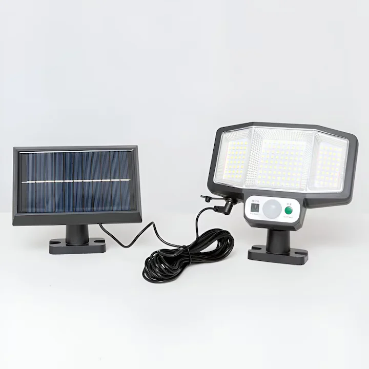 Lampă Solară cu Telecomandă 161 LED-uri 30W, Panou Detasabil, Senzori Mișcare & Amurg, IP65, 3 Moduri Funcționare, Cablu 5m, Kit Montaj Inclus – Negru [2]