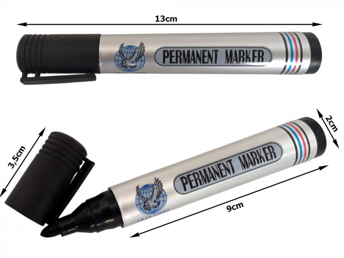 Marker permanent negru rotund rezistent la apa pentru metal, sticla, plastic [5]