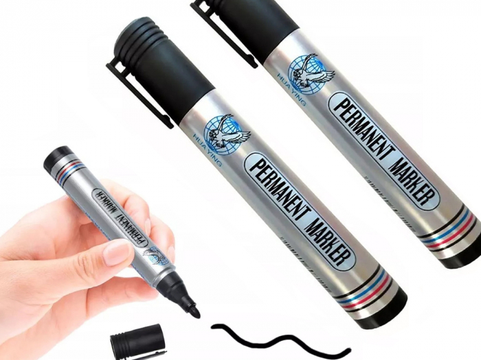 Marker permanent negru rotund rezistent la apa pentru metal, sticla, plastic [4]