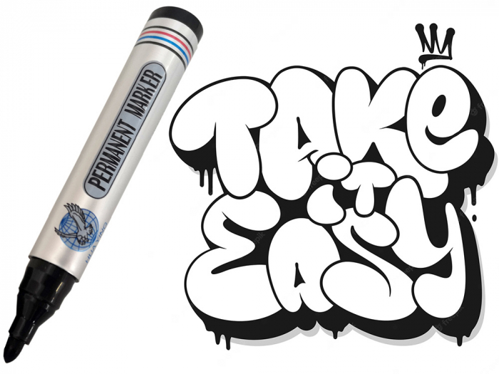 Marker permanent negru rotund rezistent la apa pentru metal, sticla, plastic [6]