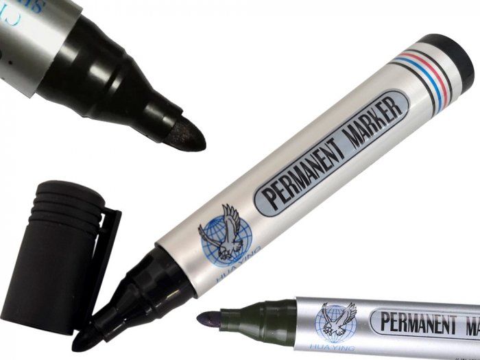 Marker permanent negru rotund rezistent la apa pentru metal, sticla, plastic [3]