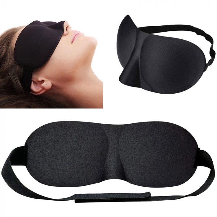 Masca pentru somn 3D, 100% lumina blocata, Reglabila, Protectie nas, Negru [5]