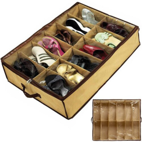 Organizator dreptunghiular pentru incaltaminte cu capac transparent, 12 perechi, 65x55x14 cm [4]