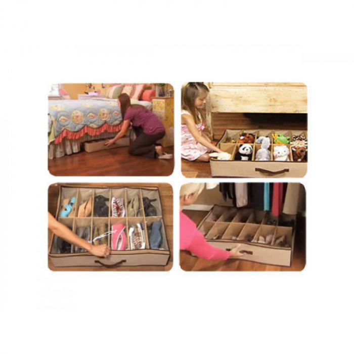 Organizator dreptunghiular pentru incaltaminte cu capac transparent, 12 perechi, 65x55x14 cm [5]