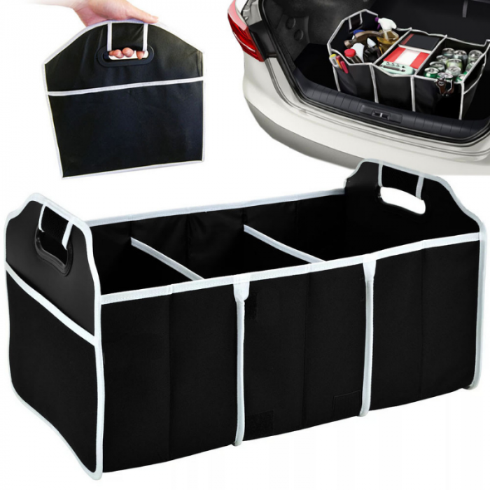 Organizator portbagaj cu manere si 3 compartimente egale, 58x32.5x32.5 cm, negru [2]