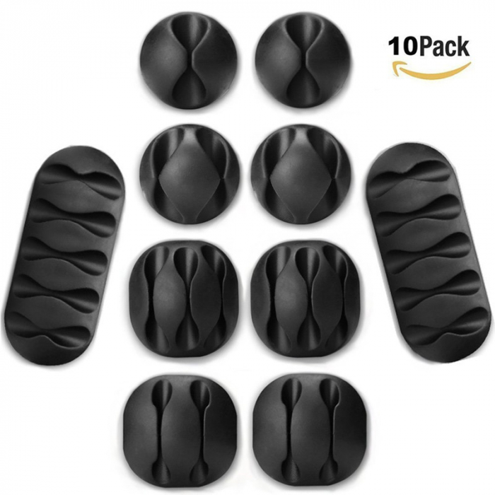 Set 10 suporti cabluri pentru birou, autoadeziv, negru [2]