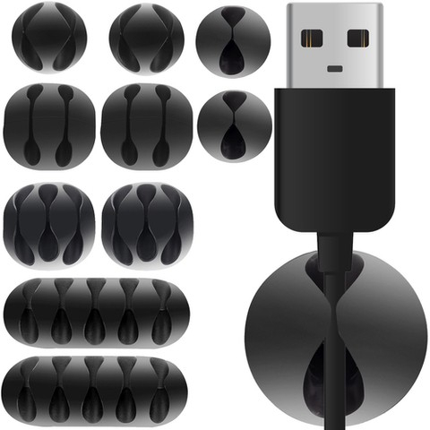 Set 10 suporti cabluri pentru birou, autoadeziv, negru [3]