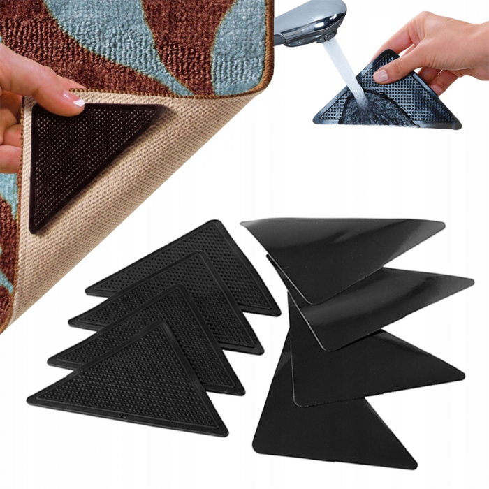 Set 8 Benzi (4silicon+4autoadezive) antialunecare pentru covor, culoare Negru [2]