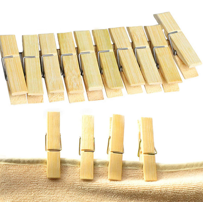 Set Carlige clasice din lemn de bambus pentru rufe, 20 Buc, Lungime 7 cm, culoare natur, Ecologice [6]