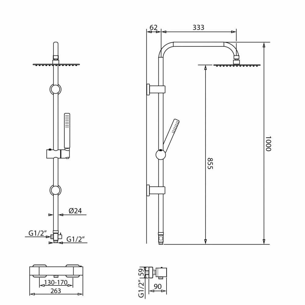 Set coloană de duș cu baterie termostatică, efect ploaie - diferite dimensiuni [2]