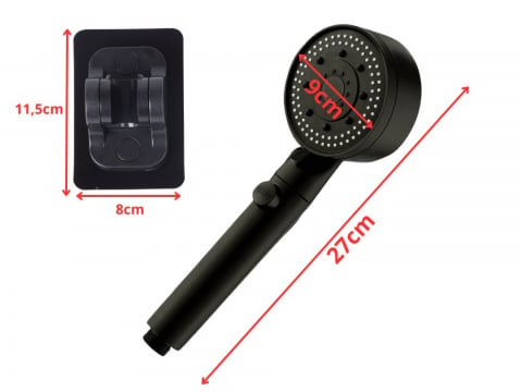 Set de duș cu mâner, de înaltă presiune, furtun 150 cm, 5 funcții, negru mat [6]