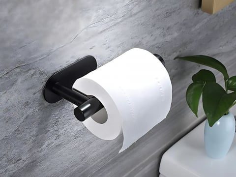 Suport hârtie igienică autoadeziv fără găurire, negru, metalic, tip loft [2]