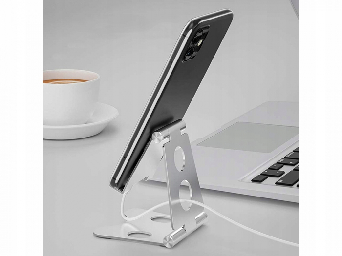 Suport tableta si smartphone telefon pentru masa sau birou desktop - pliabil, portabil cu multiple reglaje, premium metal [7]