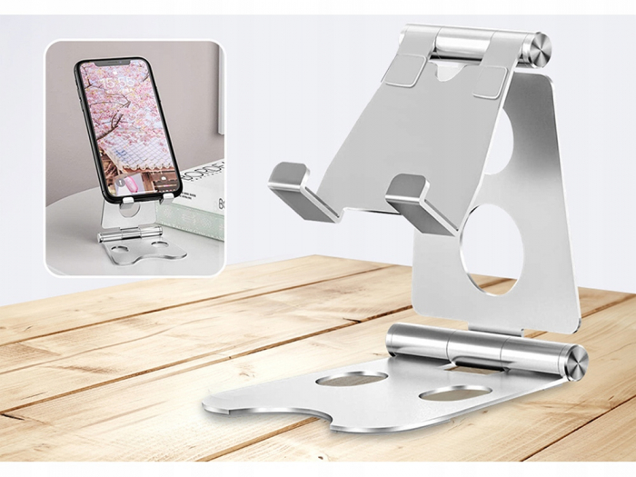 Suport tableta si smartphone telefon pentru masa sau birou desktop - pliabil, portabil cu multiple reglaje, premium metal [5]