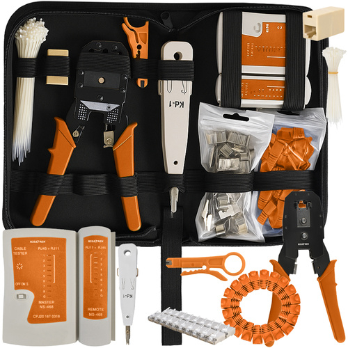 Set tester profesional cablu retea internet  RJ45 RJ11, set scule de rețea, clește de dezizolat și sertizat, set gata de utilizare 145 buc. [1]
