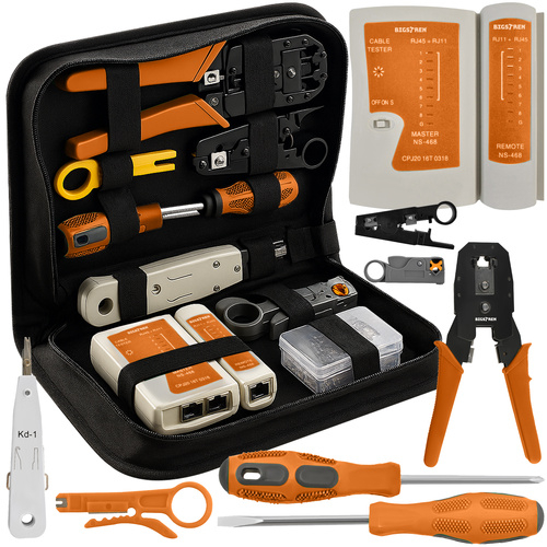 Set tester profesional cablu retea internet RJ45 RJ11, trusă de scule de rețea, clește de dezizolat și sertizat, set BIGSTREN XXL gata de utilizare [1]