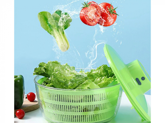 Uscator salata prin centrifugare, plastic, verde, transparent, 24 cm, electric USB [4]