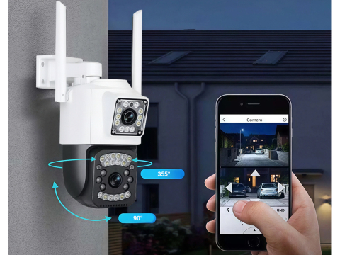 Cameră cu două obiective, Wi-Fi, de exterior, rotativă, cu detector de mișcare, IP, 4G [9]