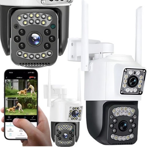 Camere supraveghere - Cameră cu două obiective, Wi-Fi, de exterior, rotativă, cu detector de mișcare, IP, 4G
