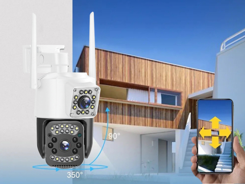 Cameră cu două obiective, Wi-Fi, de exterior, rotativă, cu detector de mișcare, IP, 4G [10]