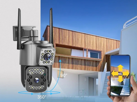 Cameră cu două obiective, Wi-Fi rotativ pentru exterior, detector de mișcare, IP [8]