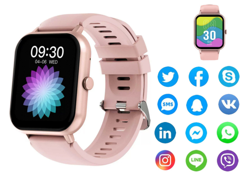Ceas inteligent pentru femei, bărbați, curea de cauciuc, sport, apeluri Bluetooth, Roz [8]