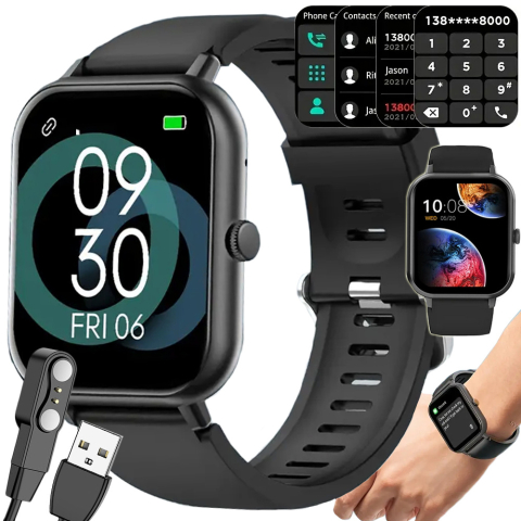 Ceasuri - Ceas inteligent pentru femei, bărbați, curea de cauciuc, sport, apeluri Bluetooth, Negru