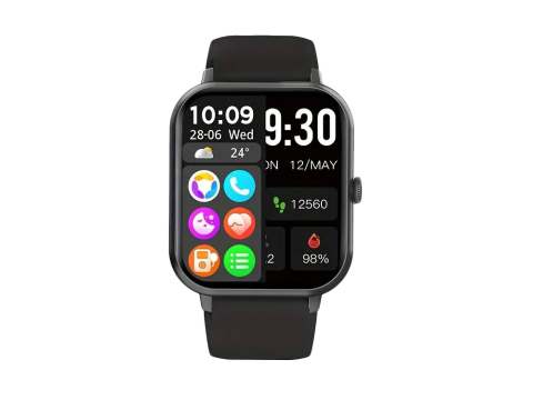 Ceas inteligent pentru femei, bărbați, curea de cauciuc, sport, apeluri Bluetooth, Negru [7]