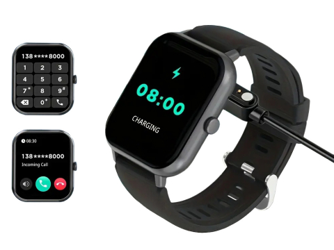 Ceas inteligent pentru femei, bărbați, curea de cauciuc, sport, apeluri Bluetooth, Negru [1]