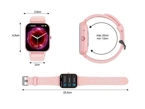 Ceas inteligent pentru femei, bărbați, curea de cauciuc, sport, apeluri Bluetooth, Roz [7]