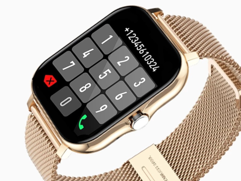 Ceas inteligent pentru femei, bărbați, curea de cauciuc, sport, apeluri Bluetooth, Auriu [14]